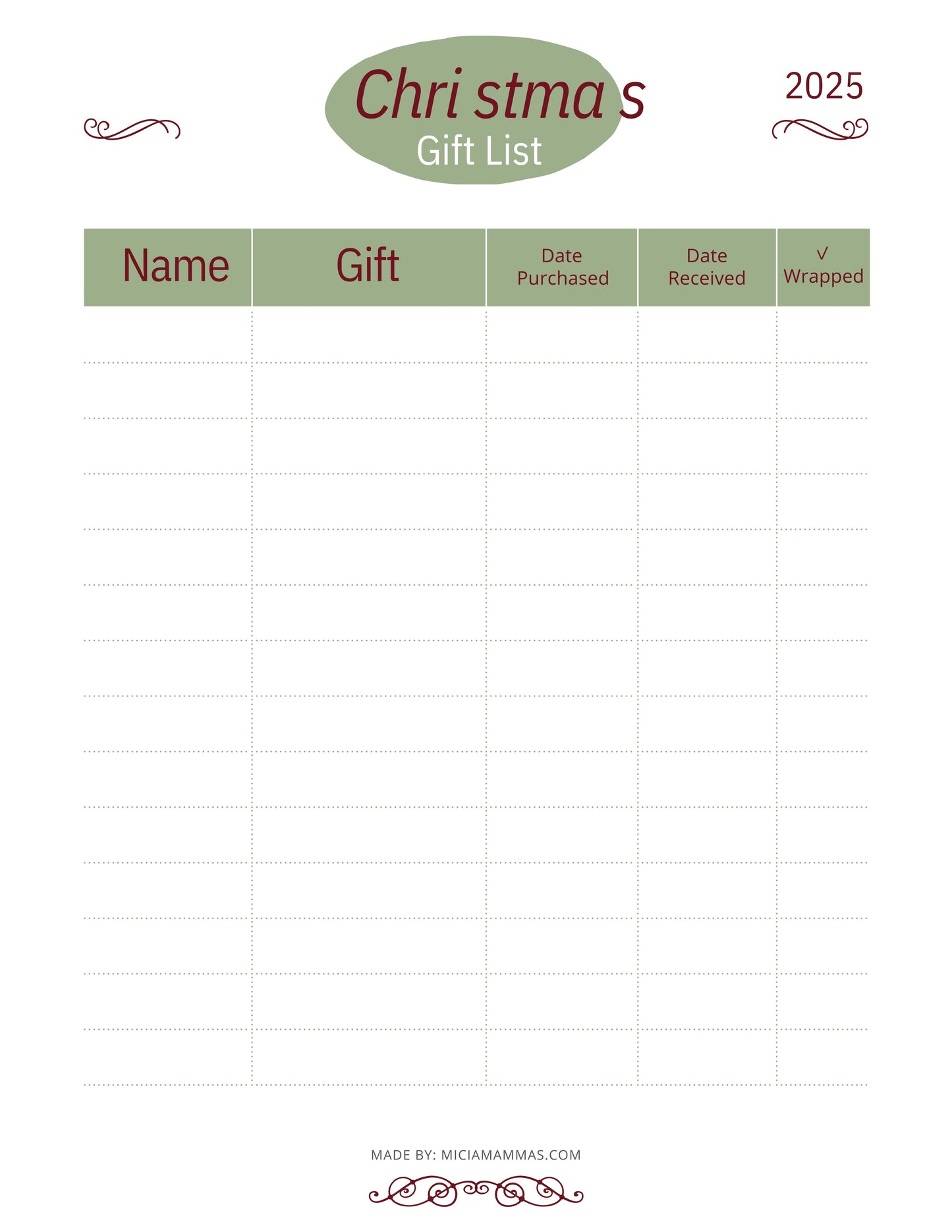 Free Christmas Gift List