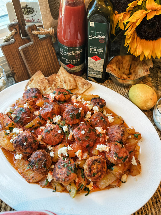 Greek Chicken Meatballs and Potatoes