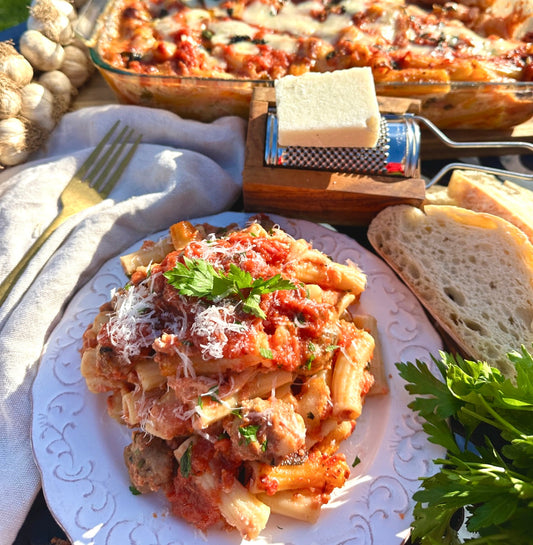 Baked Rigatoni with Mini Sausage Meatballs