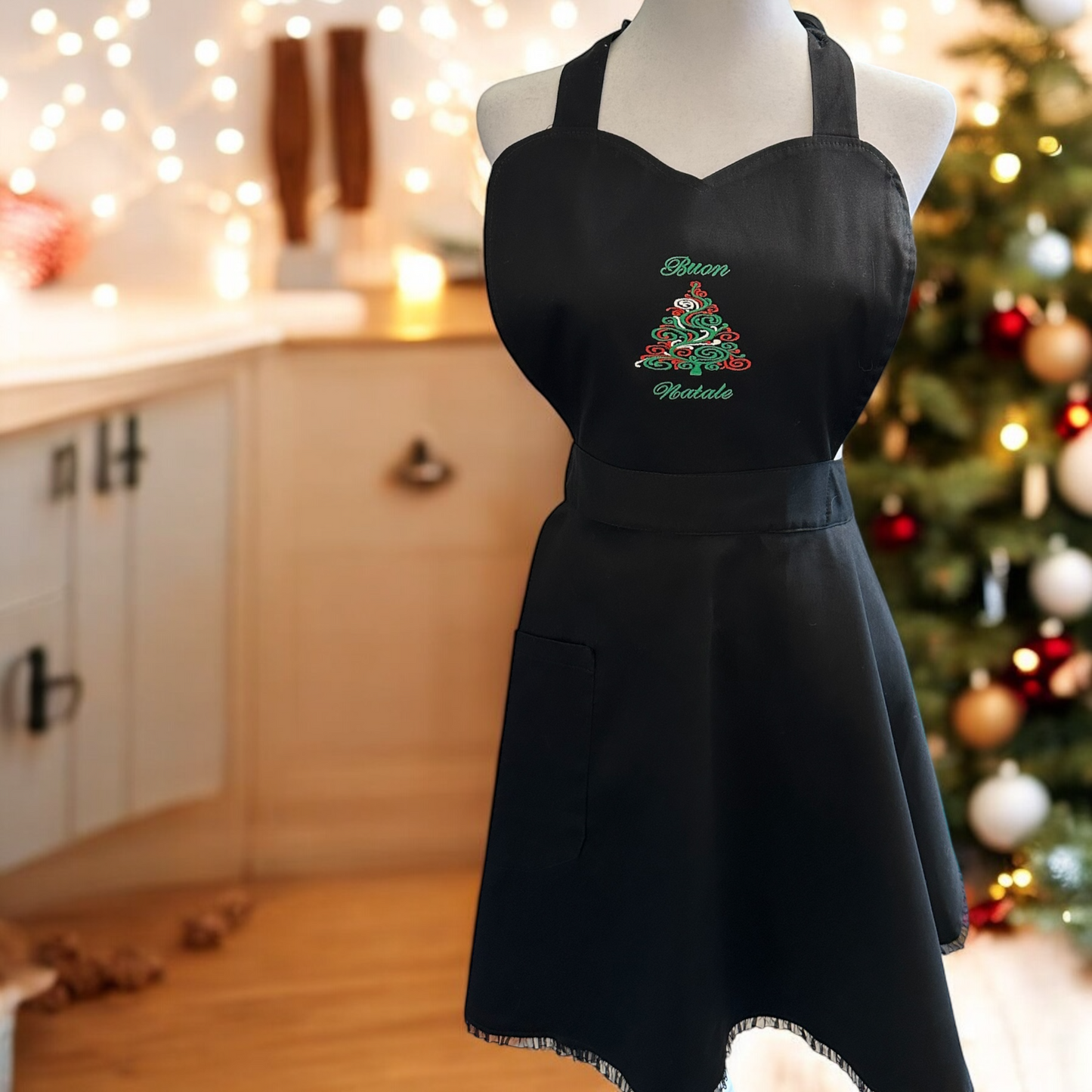 Buon Natale (Lace Trim) Christmas Tree Apron