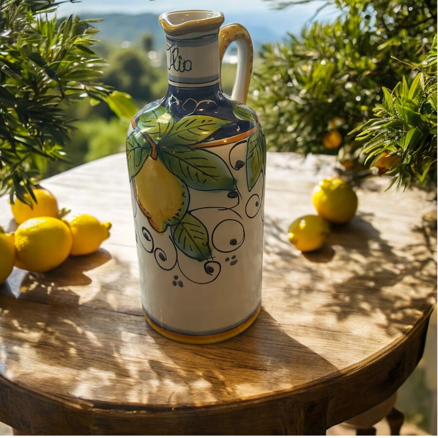 Hand Painted Olive Oil Bottle from Italy